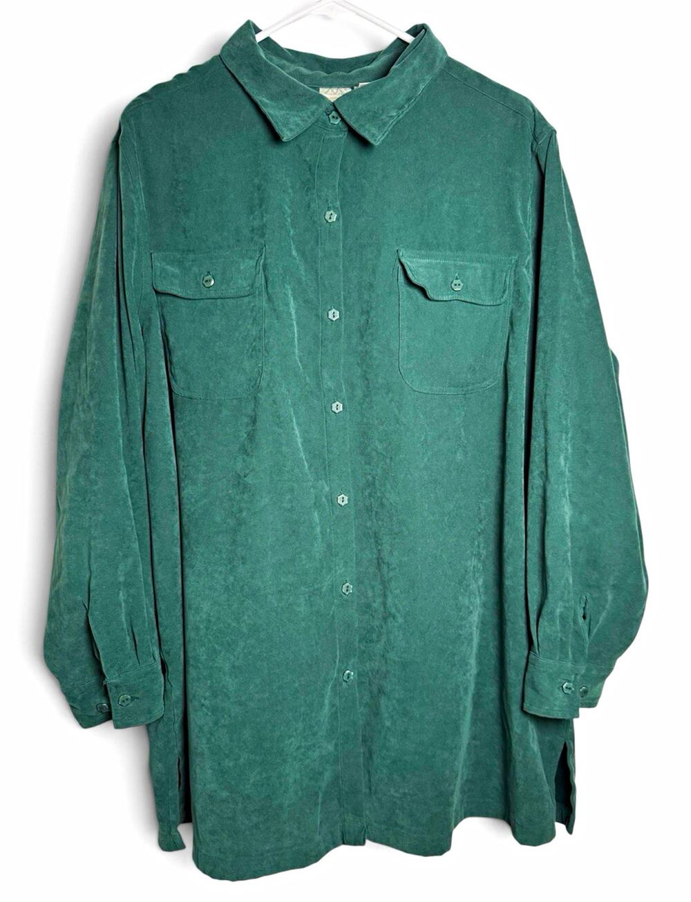 Vintage Roaman's Green Faux Suede Button Down Shirt Size 1X Y2K Long Sleeve Top